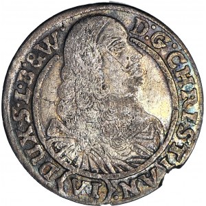 R-, Śląsk, Chrystian Wołowski, 6 krajcarów 1665, BRZEG, rzadki nominał, JEDYNY ROK BICIA! data ściśnięta