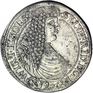 RR-, Silesia, Sylvius Frederick, 15 krajcars 1675, Olesnica, DATE BEFORE CORONA, very rare