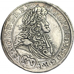 RR-, Śląsk, Leopold I, 15 krajcarów 1694, MMW, Wrocław, rzadki typ popiersia