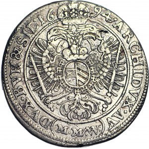 RR-, Śląsk, Leopold I, 15 krajcarów 1694, MMW, Wrocław, rzadki typ popiersia