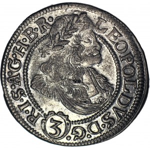 RR-, Śląsk, Leopold I, 3 Krajcary 1673 FIK, Opole, mennicze, b. rzadkie