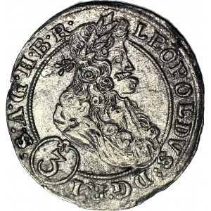 Śląsk, Leopold I, 3 krajcary 1697 CB, Brzeg, rzadki rocznik
