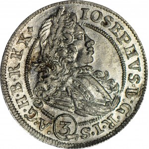 Śląsk, Józef I, 3 krajcary 1706 FN, Wrocław, A/DUX, RIS/A, mennicze