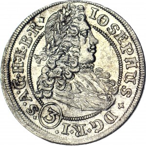 Silesia, Joseph I, 3 krajcars 1706 FN, Wrocław, AU/DUX, RI/SA, beautiful