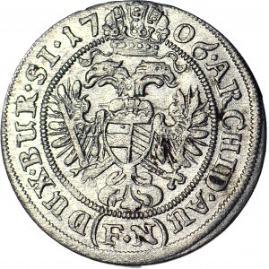 Śląsk, Józef I, 3 krajcary 1706 FN, Wrocław, AU/DUX, RI/SA, piękne