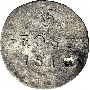 RRR-, Księstwo Warszawskie, 5 groszy 1811, DESTRUKT - podwójne bicie