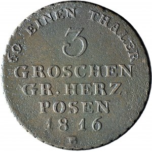 R-, Grand Duchy of Poznan, 3 groszy 1816 B, Wroclaw.