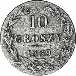 RRR-, Królestwo Polskie, 10 groszy 1839/9, rzadki rocznik, PRZEBITKA DATY - małe 9 na duże 9
