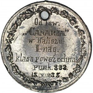 Medal nagrodowy, II-ga nagroda z wystawy kanarków, od Towarzystwa CANARIA w Kaliszu