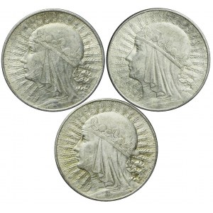 Zestaw trzech monet 10 złotych Głowa 1932-1933