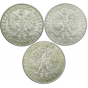 Zestaw trzech monet 10 złotych Głowa 1932-1933