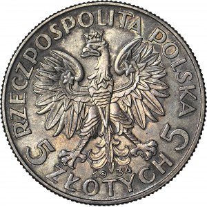 5 zlatých 1934, hlava, raženo