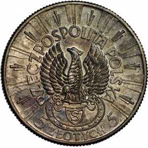 5 Zloty 1934, Piłsudski, schießender Adler, Münze