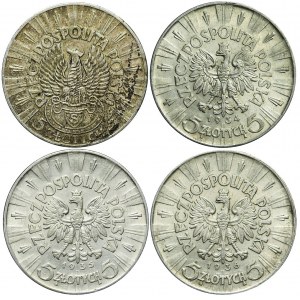 Zestaw czterech monet 5 złotych Piłsudski: Orzeł Legionowy + 1934 + 1935 + 1936