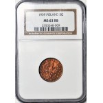 5 pennies 1939, mint, RB color