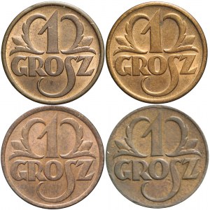 Zestaw czterech monet 1 grosz, piękne egzemplarze
