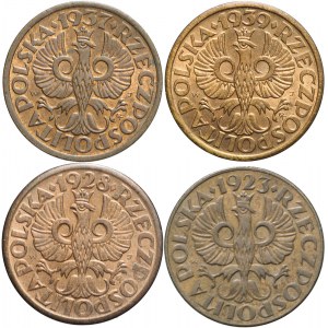Zestaw czterech monet 1 grosz, piękne egzemplarze