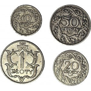 zestaw 4 szt., 1 zł 1929, 10, 20 i 50 gr. 1923