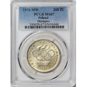 200 złotych 1976 Igrzyska XXI Olimpiady, znicz, srebro