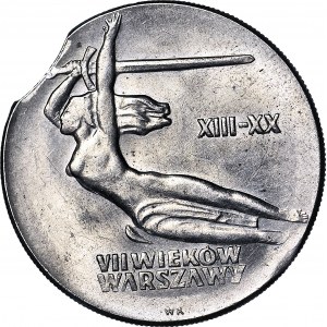 RR-, 10 Gold 1965 7th Centuries of Warsaw - Nike, DESTRUKT, disc punching error