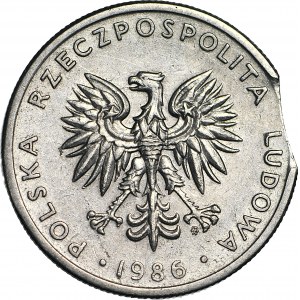 R-, 20 złotych 1986, DESTRUKT - błąd wykrojnika