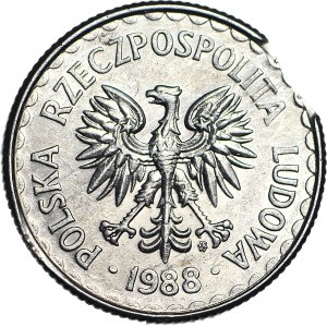 R-, 1 złoty 1988, DESTRUKT - błąd wykrojnika