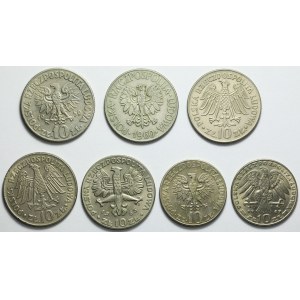 Zestaw siedmiu monet 10 złotych z lat 1959-1967