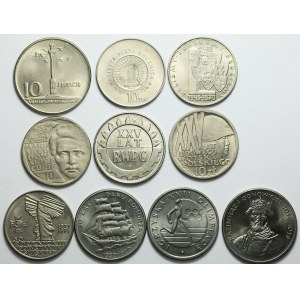 Zestaw dziesięciu monet miedzioniklowych z lat 1965-1980