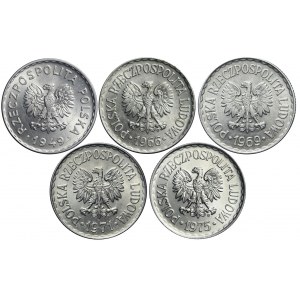 Satz von fünf 1-Zloty-Münzen (1949-1975) schön