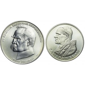 Zestaw dwóch monet srebrnych Piłsudski + Jan Paweł