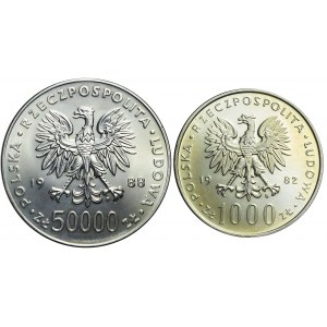 Zestaw dwóch monet srebrnych Piłsudski + Jan Paweł
