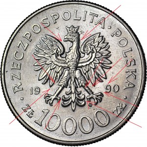 10.000 złotych 1990, Solidarność, DESTRUKT, obustronny DUCH