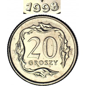 RR-, 20 haléřů 1998, DESTRUKT - široké datum