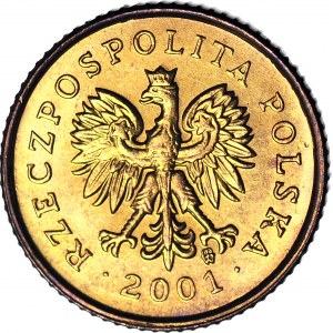 R-, 1 haléř 2001, mincovna, destrukce, obráceně o 180 stupňů