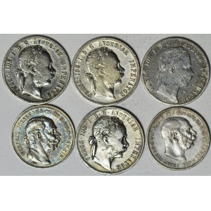 Rakousko-Uhersko, František Josef I., 2 koruny 1858, 1879,1880, 1888, 1912, 1913