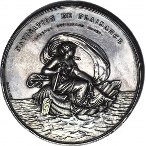 RR-, Francja, Medal 1884, Yacht club de France dla jachtu Illusion, SREBRO 150 gram, 58mm
