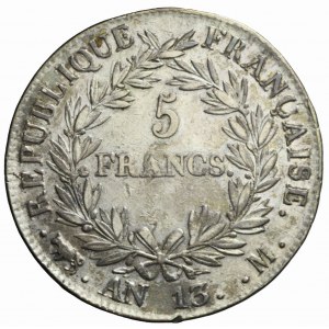 Francja, Napoleon Bonaparte,5 franków AN13 (1805), Tuluza, ładny