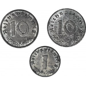 Niemcy, 1 fenig 1942 F, 10 fenigów 1942 A, 10 fenigów 1942 J