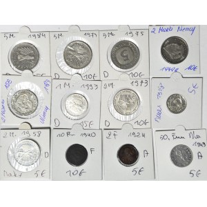 Niemcy, zestaw 12 szt. monet 1924-1984