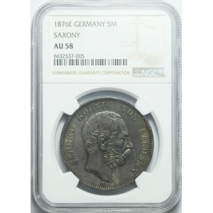 Germany, Saxony, Albert, 5 marks 1876 E, very nice
