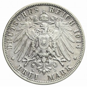 Niemcy, Bawaria, 3 marki 1914 D, Ludwik III Monachium