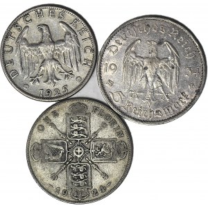 3 szt. zestaw, Niemcy 2 marki 1925 F i 5 marek 1934 G, W. Brytania Floren 1924