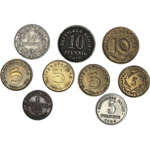 Niemcy, zestaw 9 szt. 1, 5 i 10 pfennig
