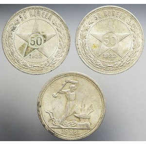 Sovětské Rusko, sada tří mincí po 50 kopějkách