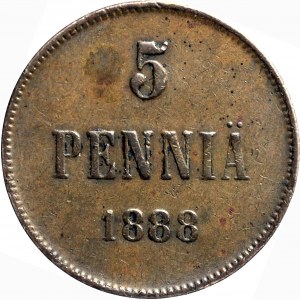 Finlandia, Aleksander III, 5 pennia 1888