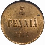 Fínsko, Mikuláš II, 5 Pennia 1916, razené