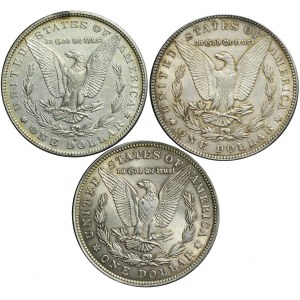 USA, Zestaw trzech monet 1 dollar typ Morgan