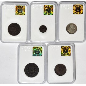 Europa, zestaw 5 szt. monet: Austria, Szwecja, Francja, Hiszpania, 1861, 1884, 1887, 1878, 1870