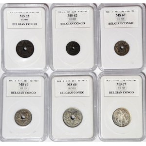 Afryka, Kongo Belgijskie, zestaw 6 szt. monet 1, 2, 5, 10, 20, 50 centów 1888, 1921, 1911