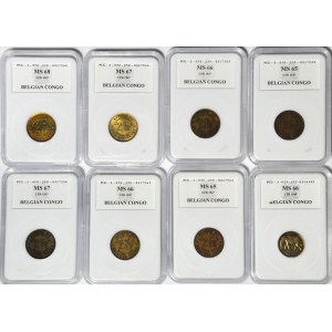 Afryka, Kongo Belgijskie, zestaw 8 szt. monet 2 franki 1947-49